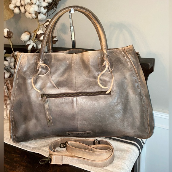 NWOT Bed Stu Leather Rockaway Shoulder Bag Crossbody Tote Taupe Driftwood $345 - Picture 2 of 13
